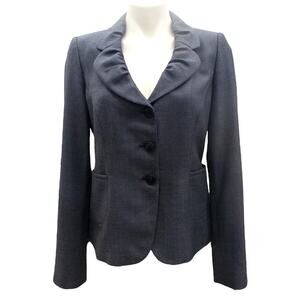 Armani Collezioni Women's Blue Ruffle Blazer Jacket Silk Wool  8